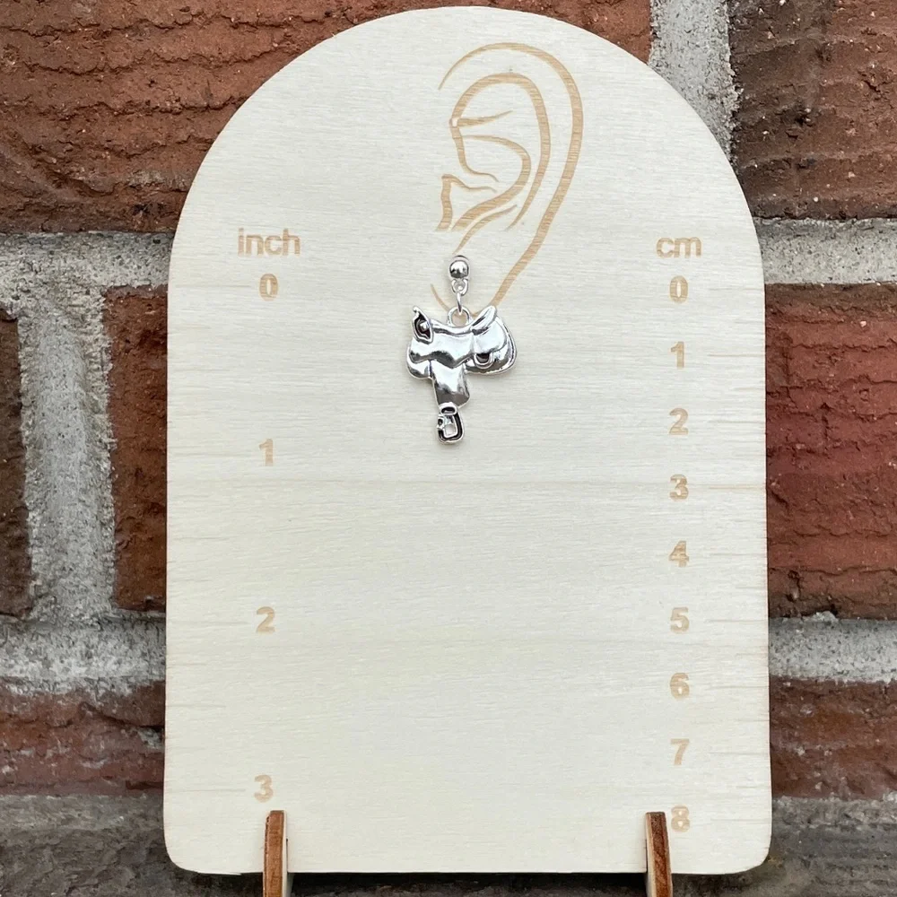 Silver Western Saddle Earrings - Picture 2 of 2